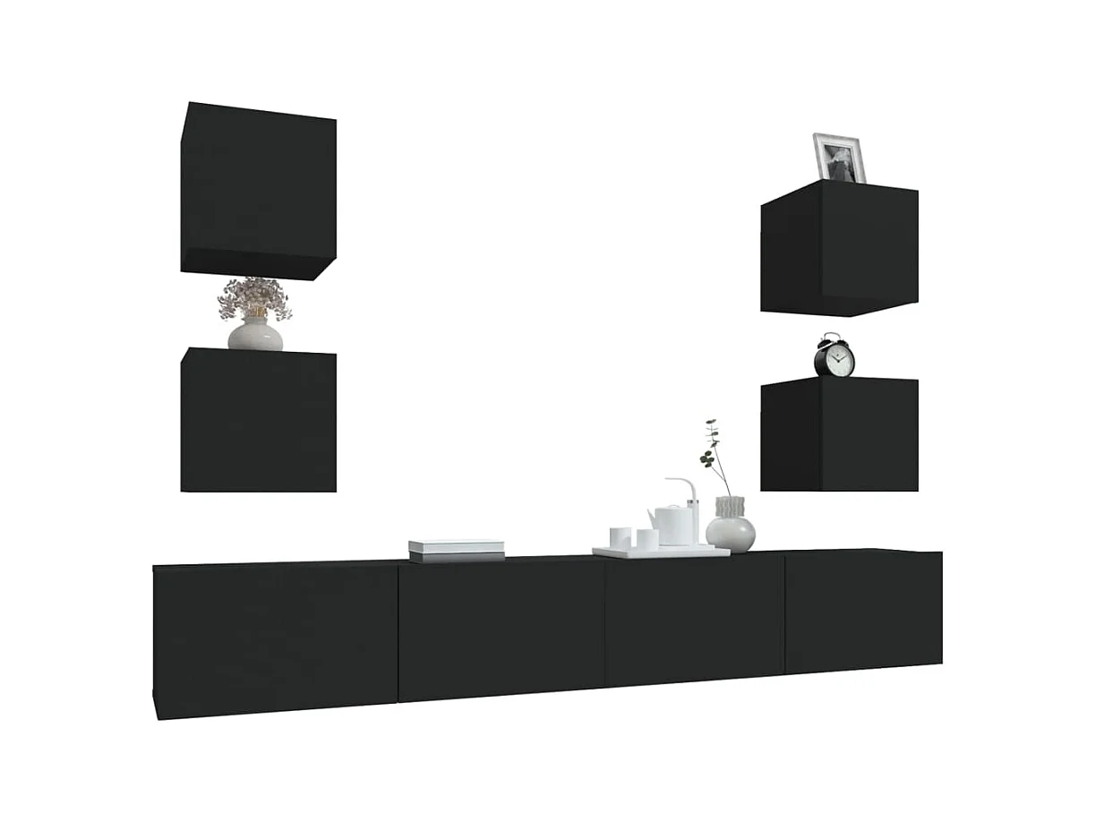 Azra  Ensemble de meubles TV 6 pcs Noir Bois d'ingénierie