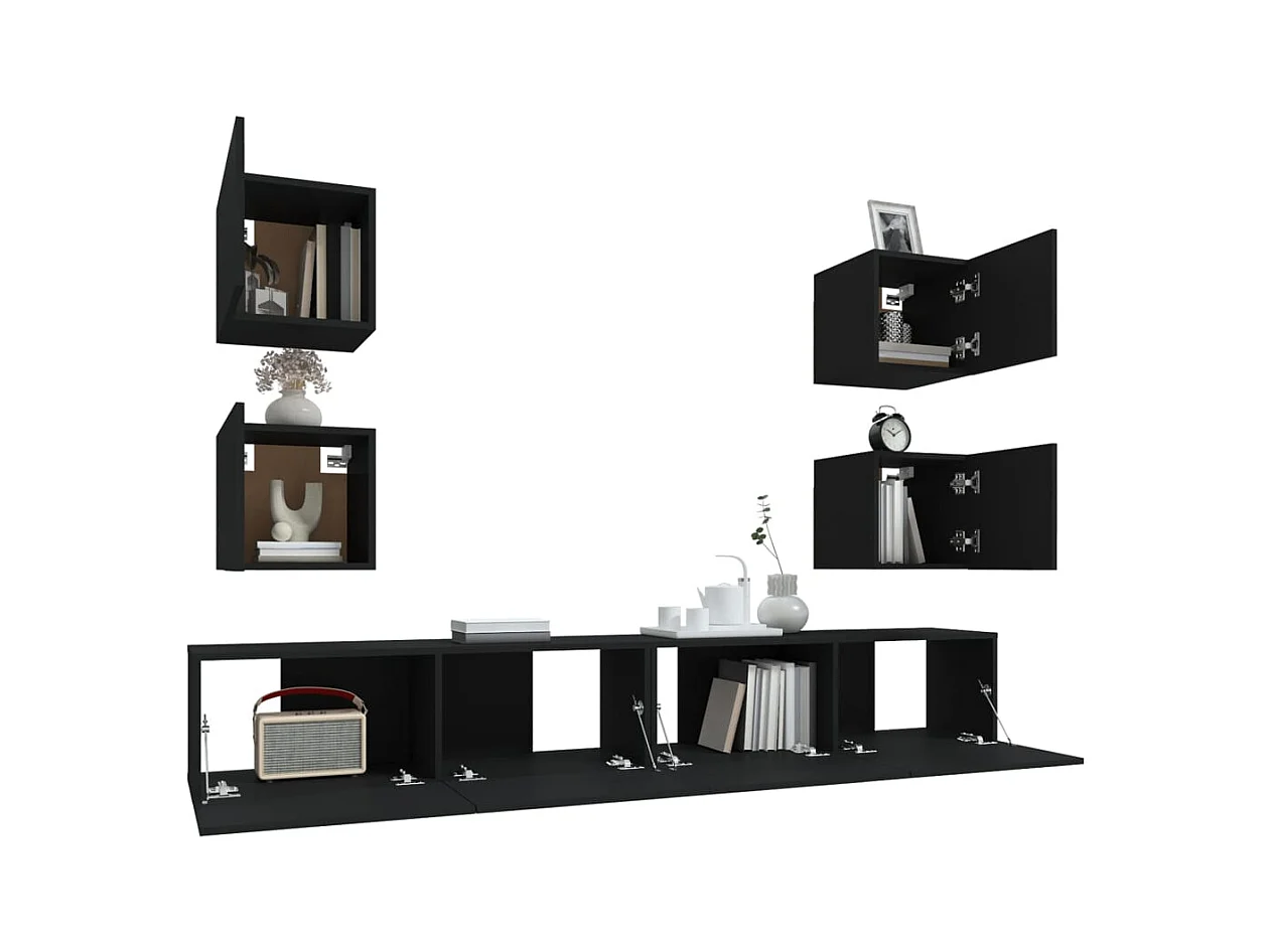 Azra  Ensemble de meubles TV 6 pcs Noir Bois d'ingénierie