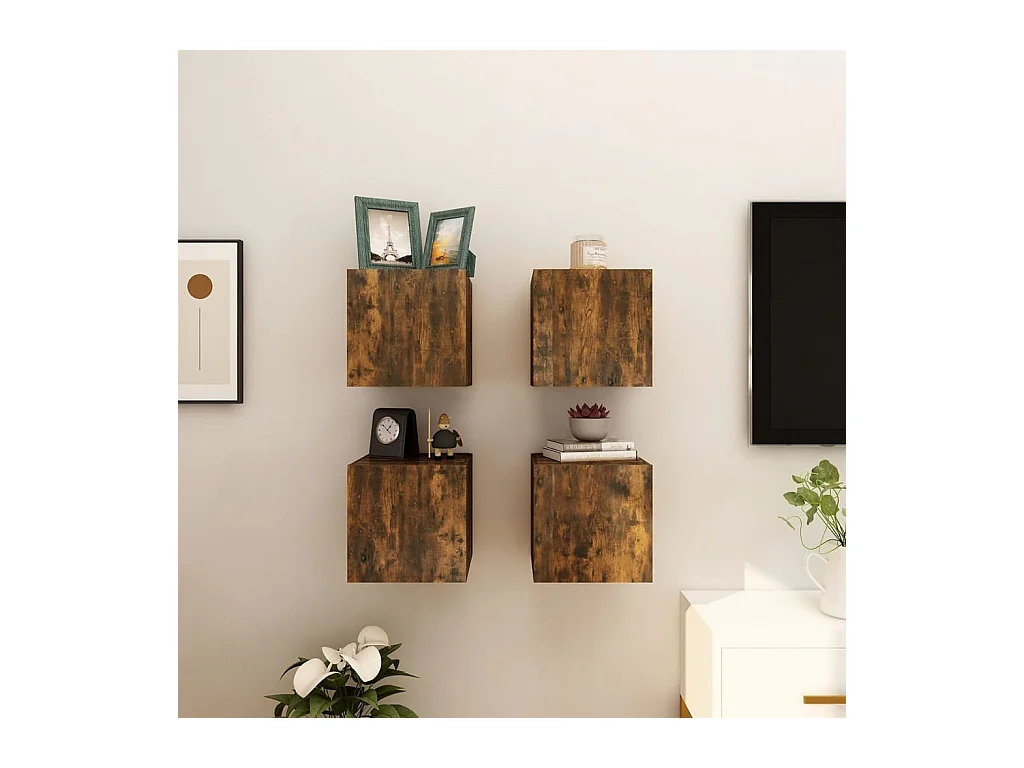 Ahakista  Muebles para TV de pared 4 uds roble ahumado 30,5x30x30 cm