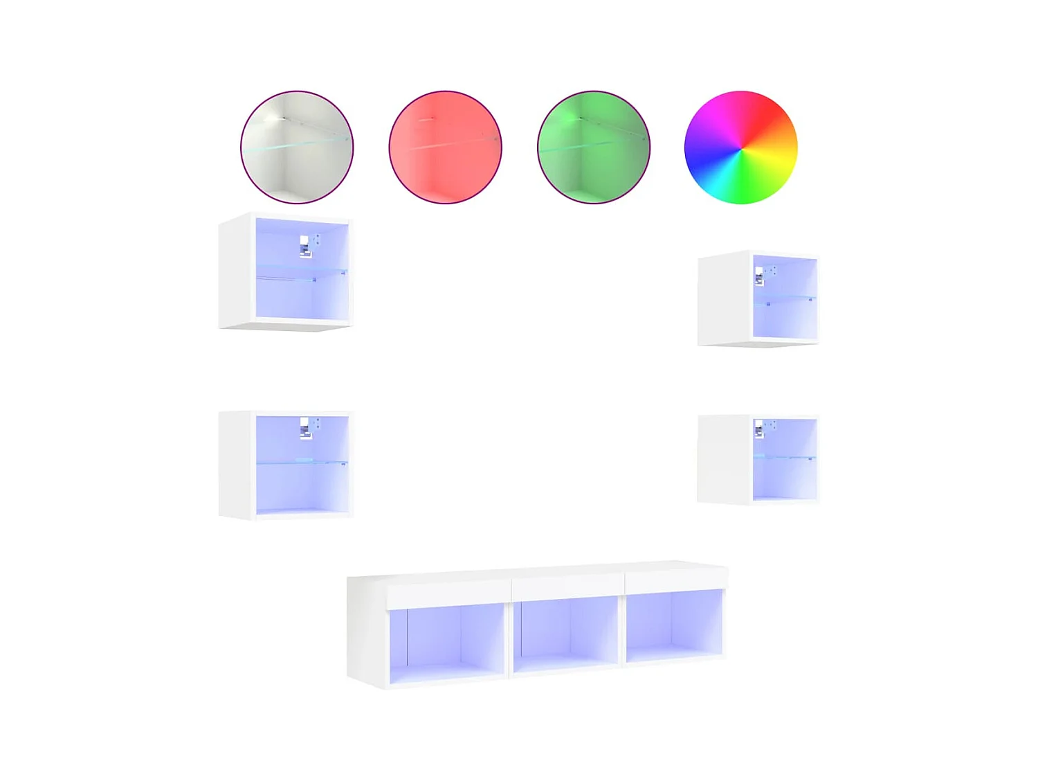 Coolgreany  Unités murales TV avec LED 7 pcs blanc bois d'ingénierie