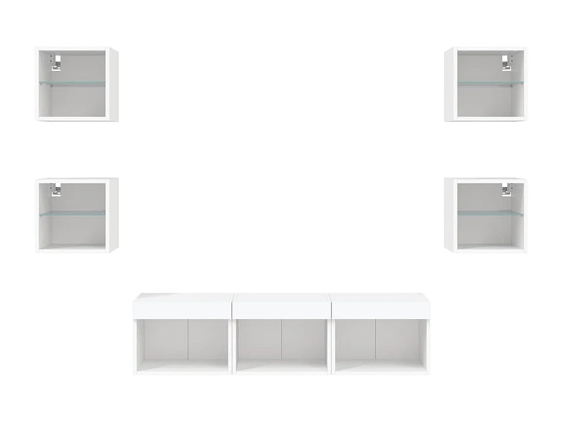 Coolgreany  Unités murales TV avec LED 7 pcs blanc bois d'ingénierie