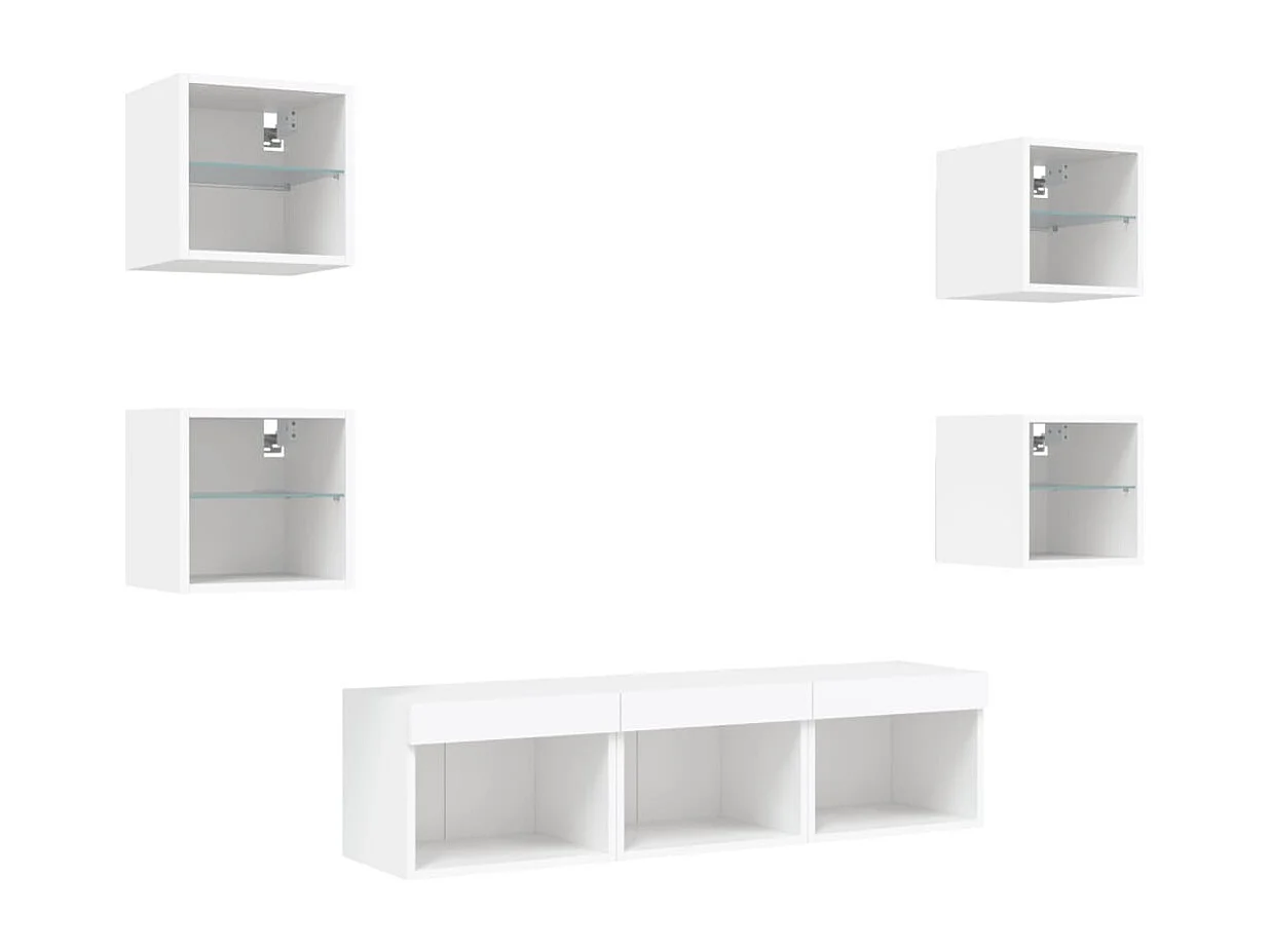 Coolgreany  Unités murales TV avec LED 7 pcs blanc bois d'ingénierie