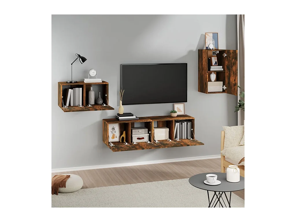 Elwin  Ensemble de meubles TV 4 pcs Chêne fumé Bois d'ingénierie