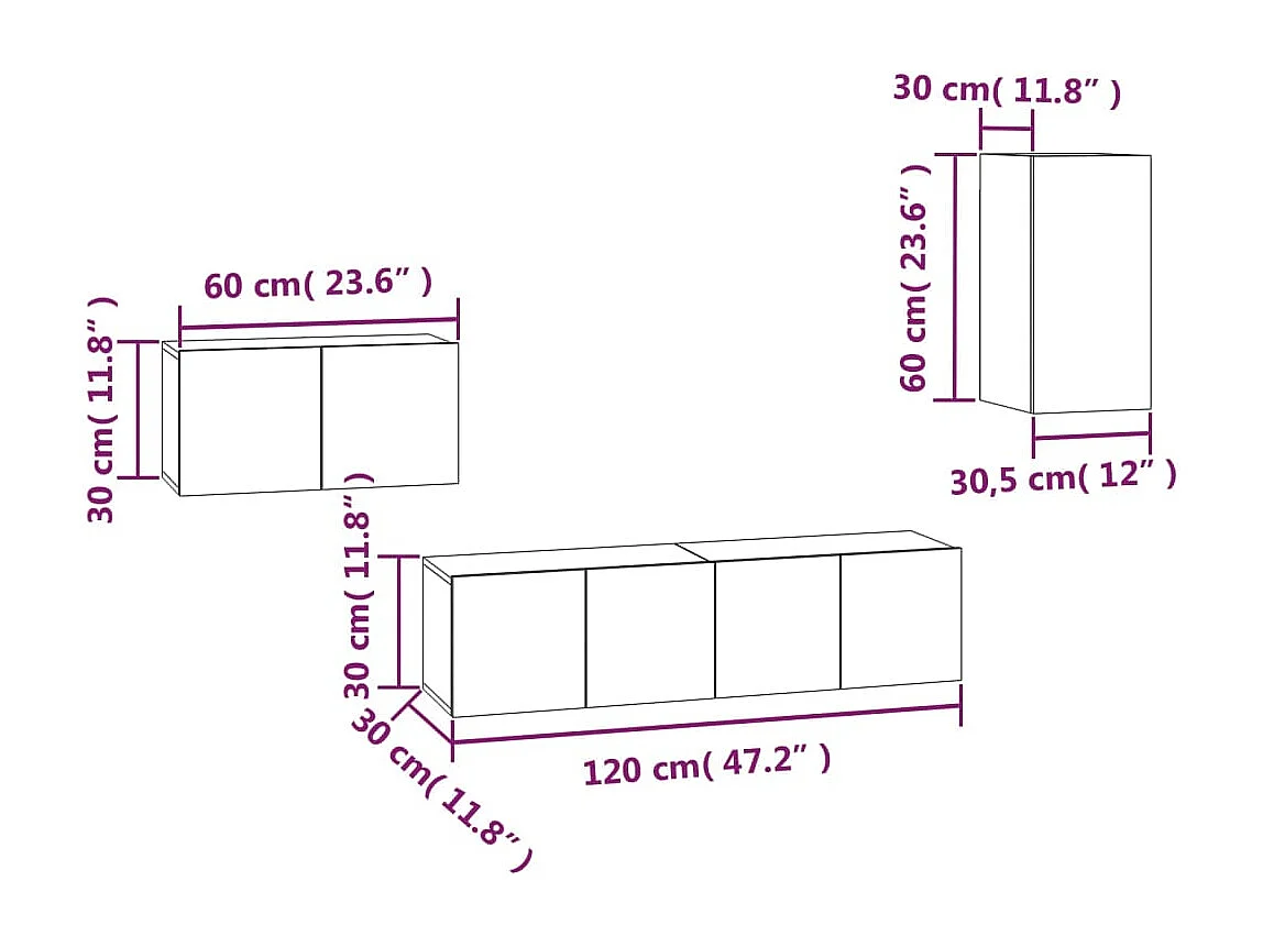 Elwin  Ensemble de meubles TV 4 pcs Chêne fumé Bois d'ingénierie