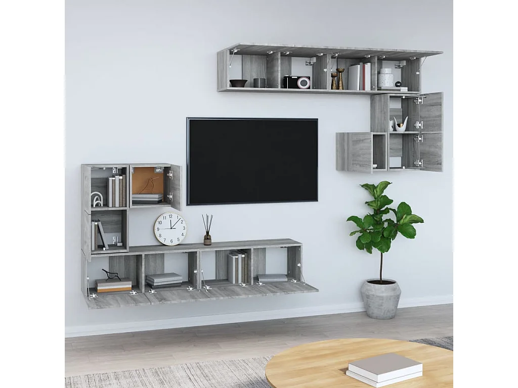 Cedvar  Mueble de pared para TV madera contrachapada gris sonoma