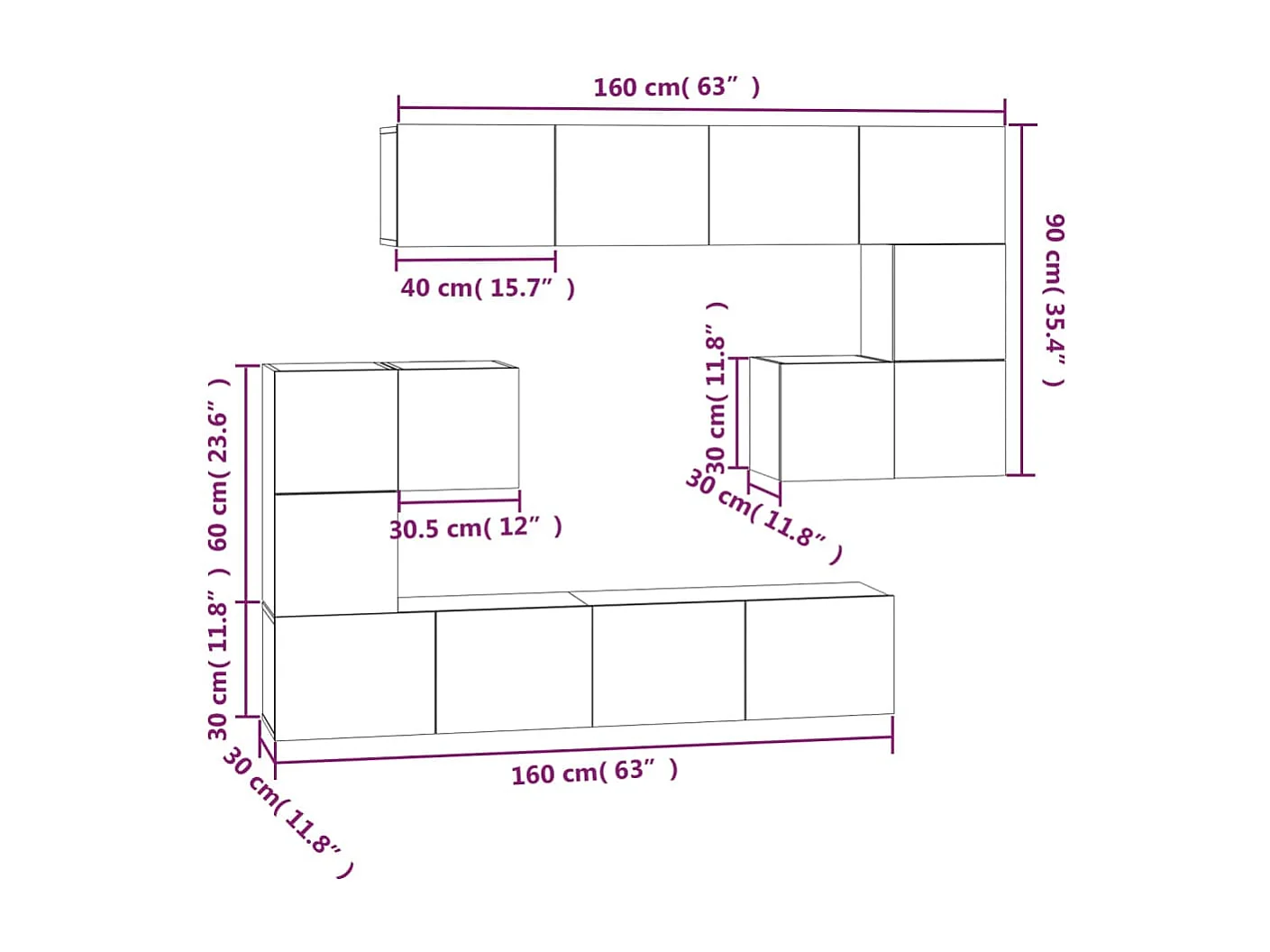 Cedvar  Mueble de pared para TV madera contrachapada gris sonoma
