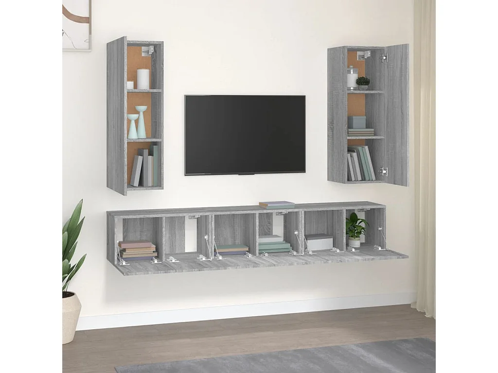 Cloverport  Set de muebles para TV 5 pzas madera contrachapada gris Sonoma