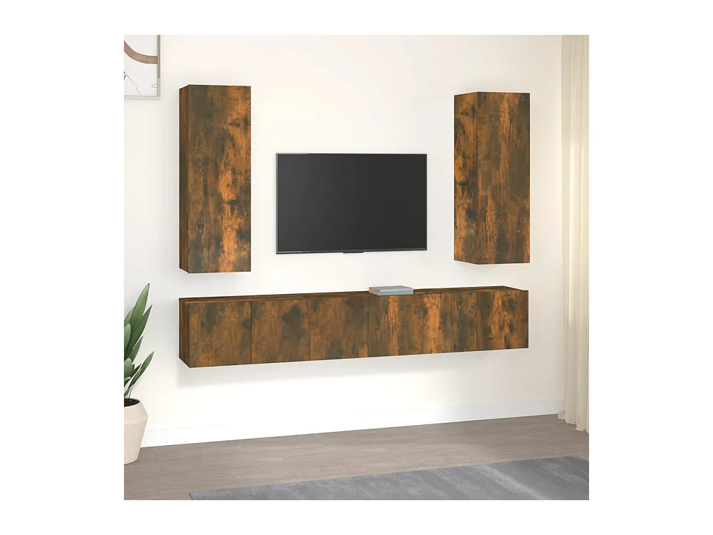 Cloverport  Ensemble de meubles TV 5 pcs Chêne fumé Bois d'ingénierie