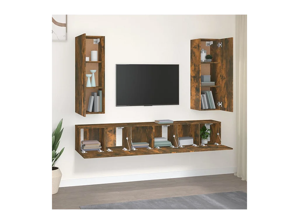 Cloverport  Ensemble de meubles TV 5 pcs Chêne fumé Bois d'ingénierie