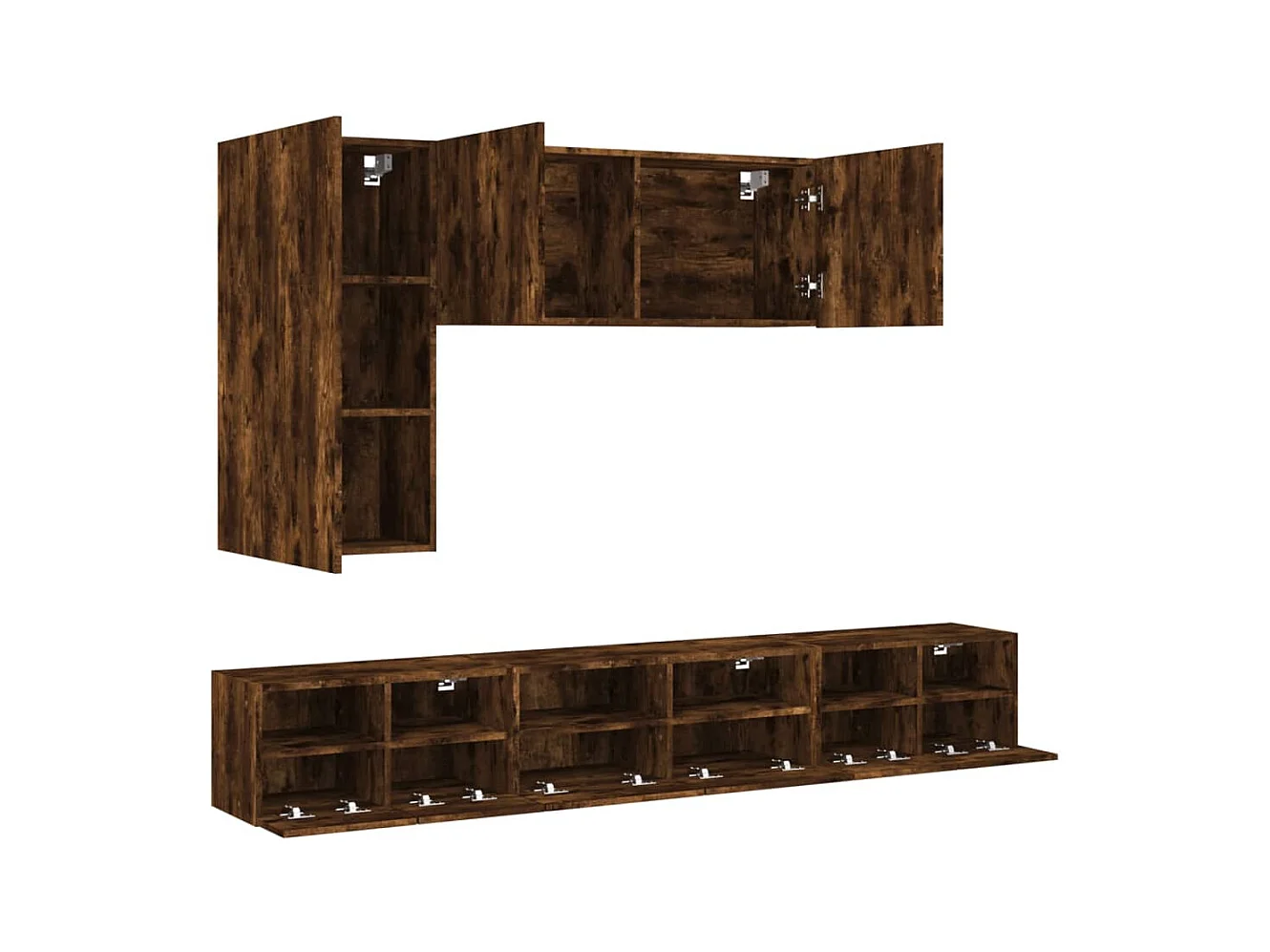 Idran  Armoires murales TV 5 pcs chêne fumé bois d'ingénierie