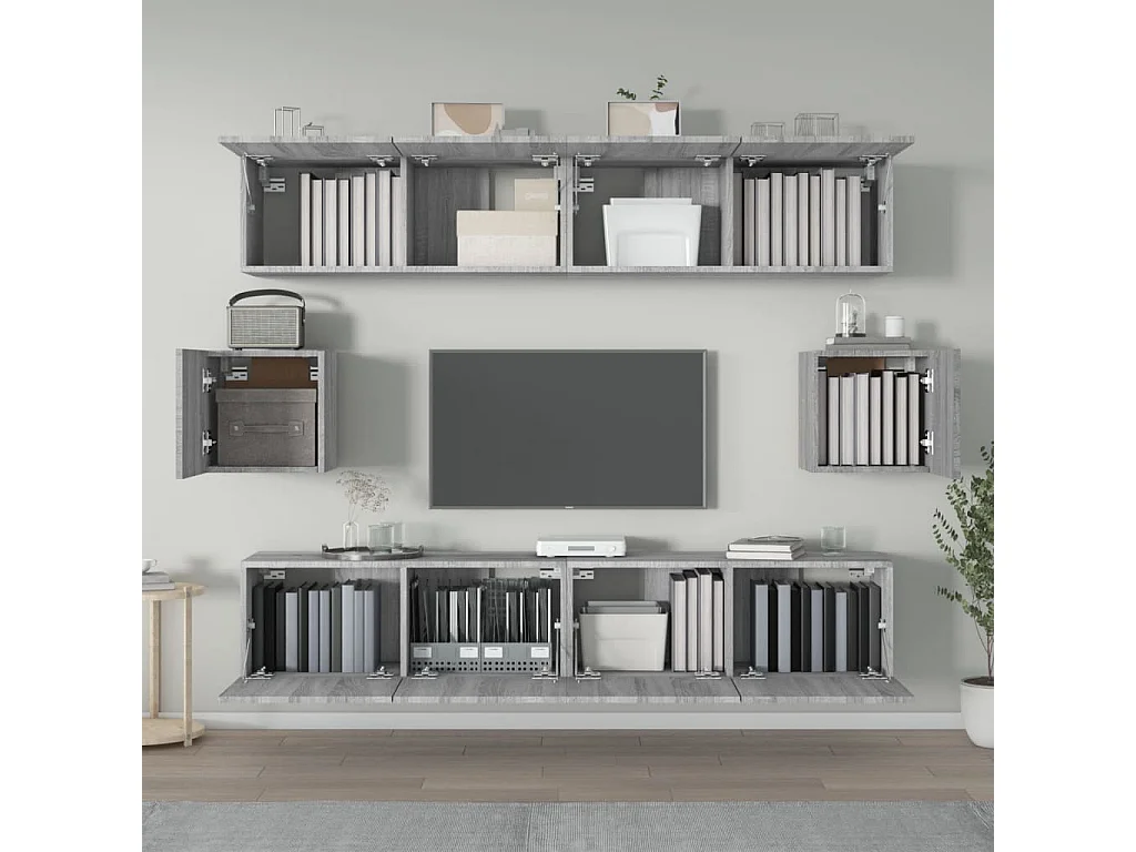 Hollola  Set de muebles para TV 6 pzas madera contrachapada gris Sonoma
