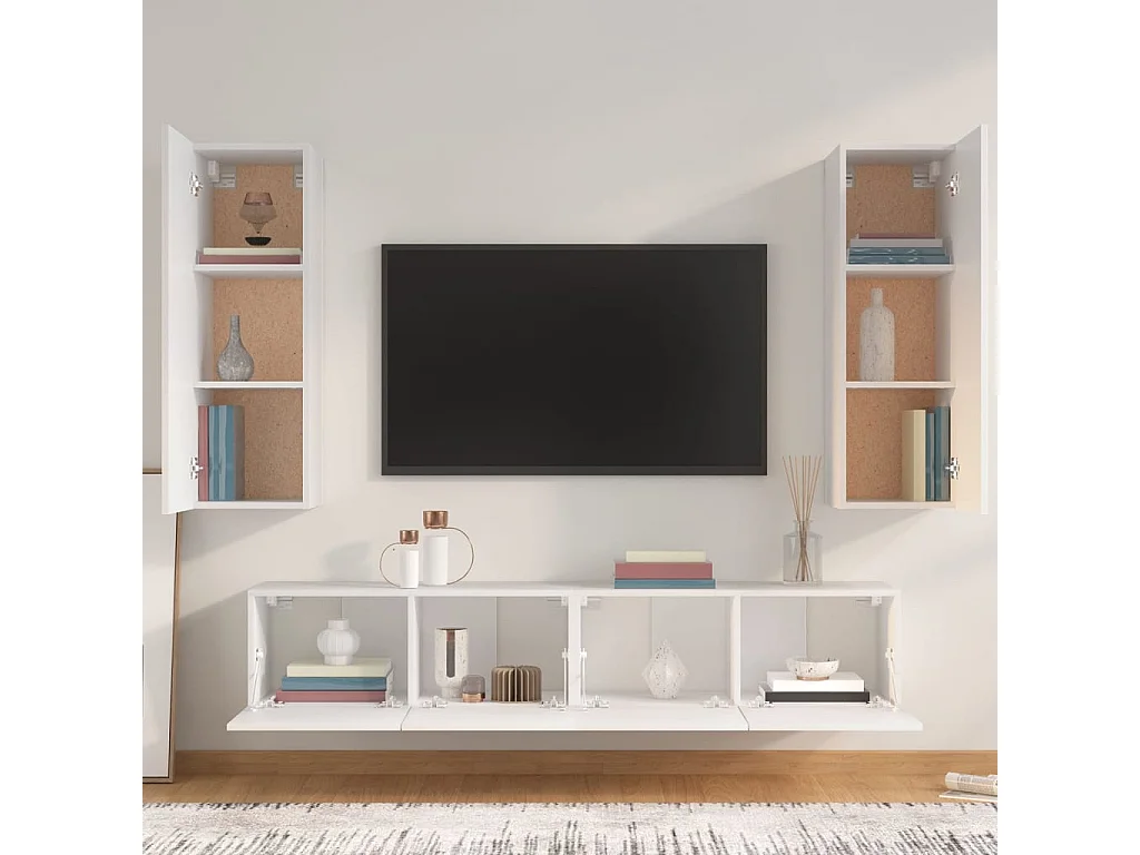 Cloverport  4-delige Tv-meubelset bewerkt hout wit