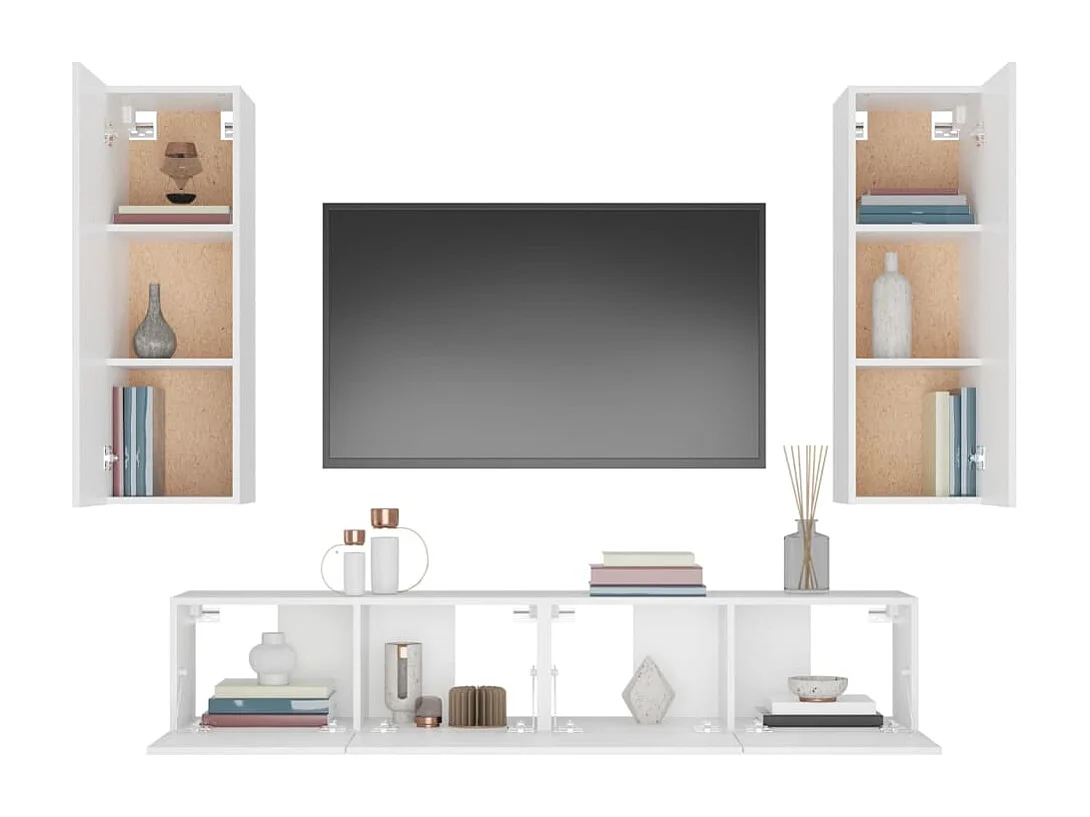 Cloverport  4-delige Tv-meubelset bewerkt hout wit