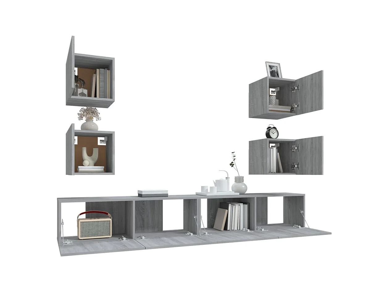 Azra  Set de muebles para TV 6 pzas madera contrachapada gris Sonoma