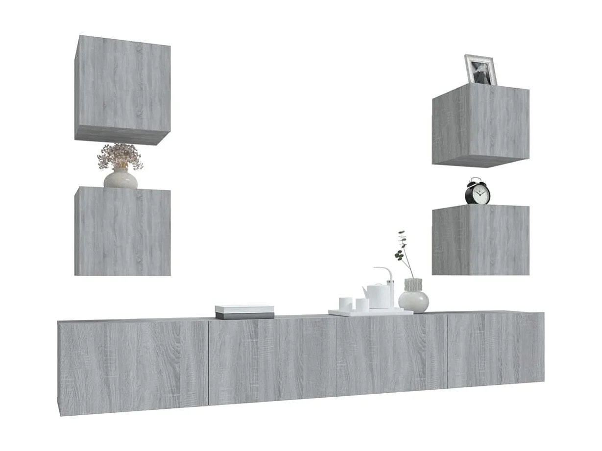 Azra  6-delige Tv-meubelset bewerkt hout grijs sonoma eikenkleurig