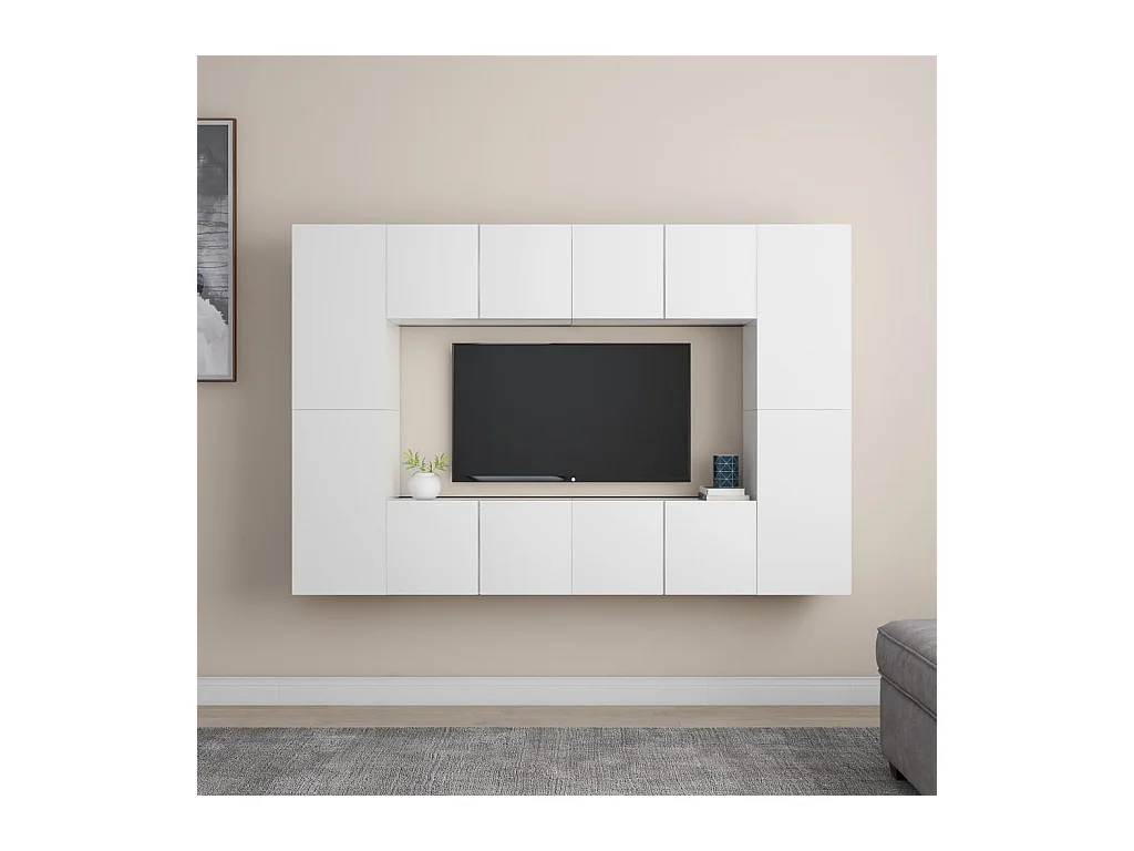 Beltsville  Ensemble de meubles TV 8 pcs Blanc Bois d'ingénierie