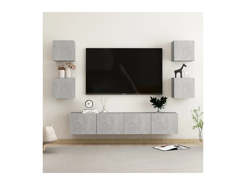 Iseline  Ensemble de meubles TV 6 pcs Gris béton Bois d'ingénierie