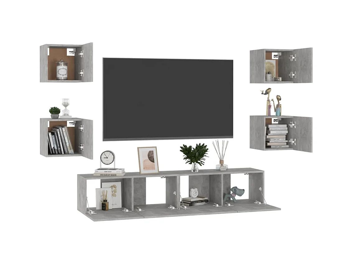 Iseline  Ensemble de meubles TV 6 pcs Gris béton Bois d'ingénierie