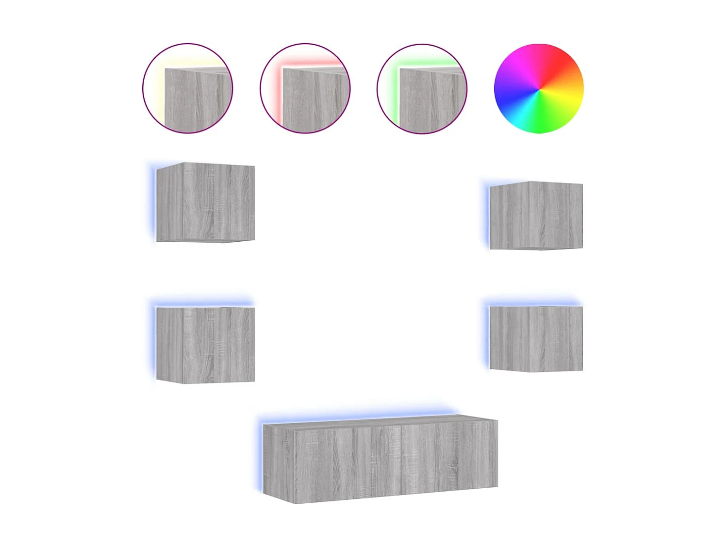 Bellville  Meuble TV muraux 5 pcs avec lumières LED sonoma gris