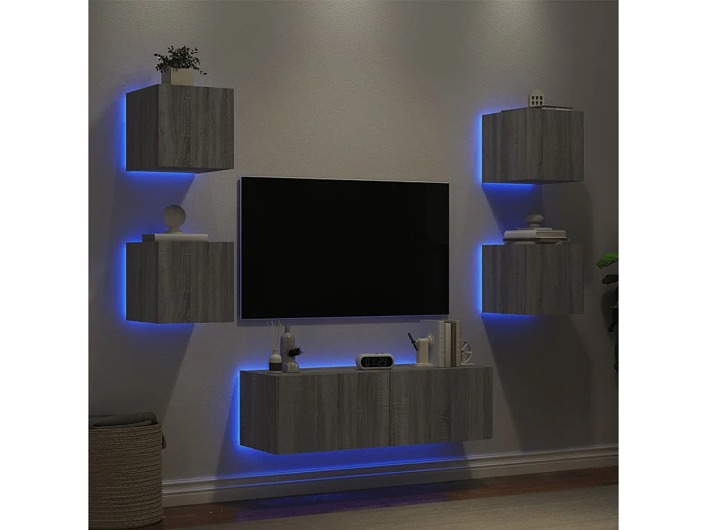 Bellville  Meuble TV muraux 5 pcs avec lumières LED sonoma gris