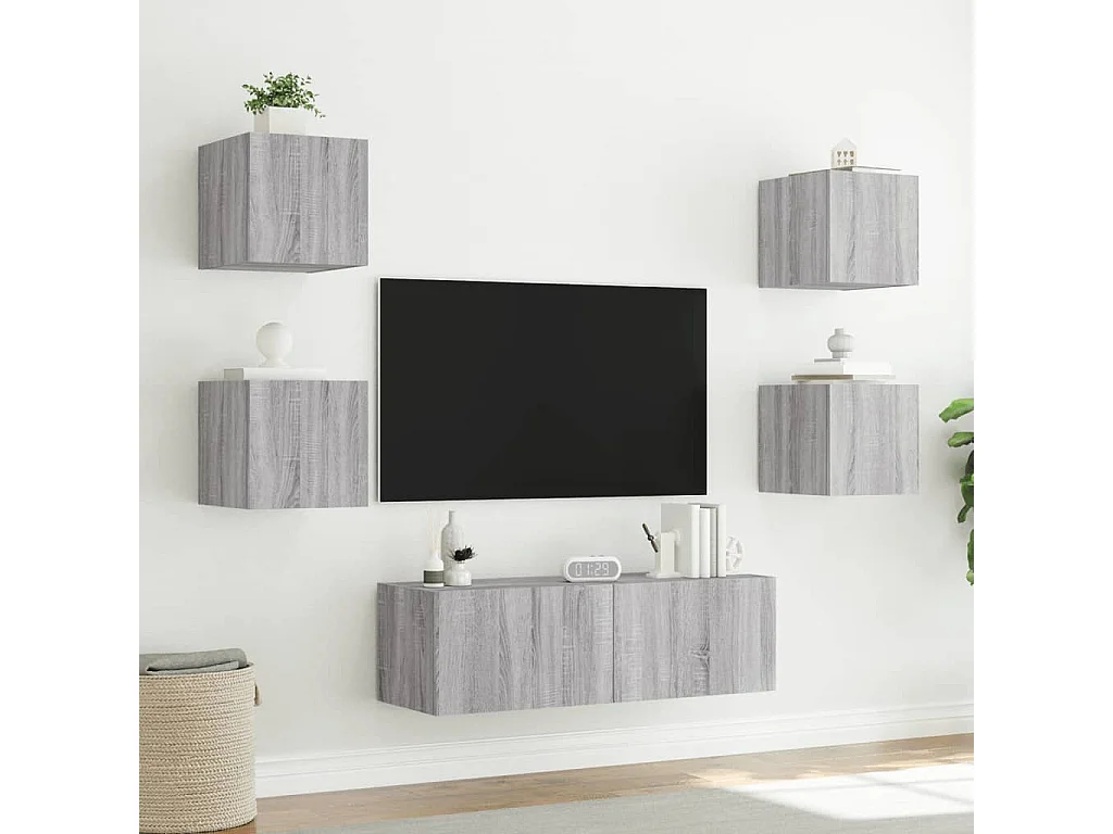 Bellville  Meuble TV muraux 5 pcs avec lumières LED sonoma gris