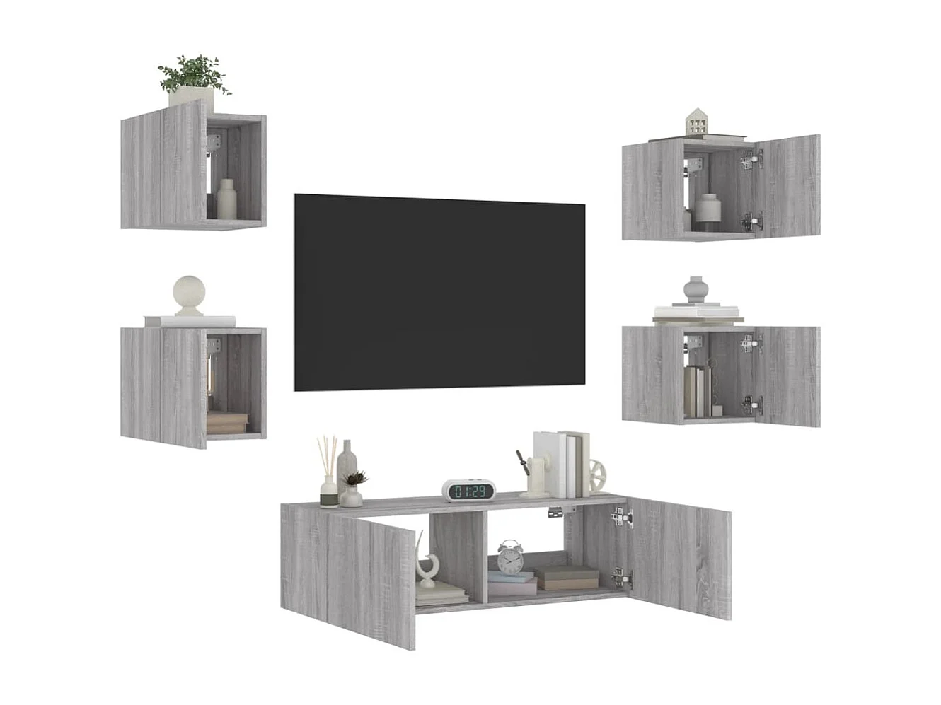 Bellville  Meuble TV muraux 5 pcs avec lumières LED sonoma gris