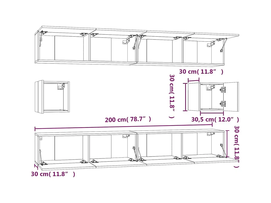 Hollola  6-delige Tv-meubelset bewerkt hout betongrijs