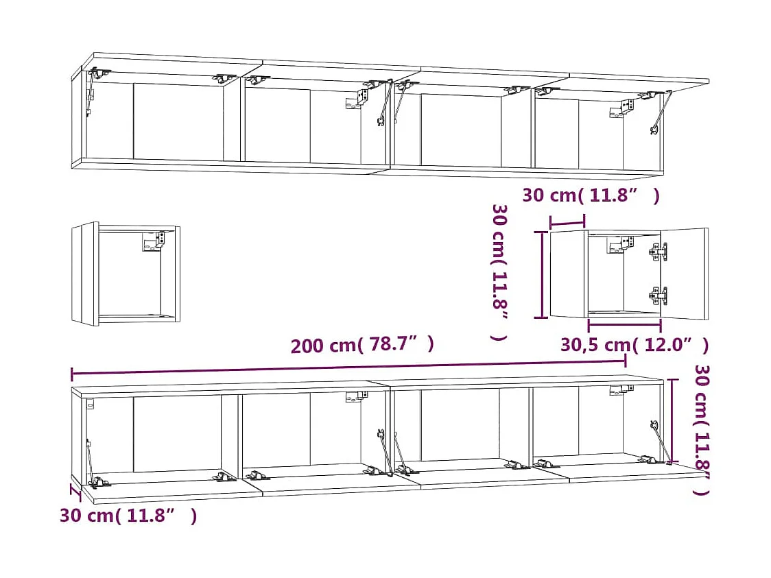 Hollola  Set de muebles de TV 6 pzas madera contrachapada gris hormigón