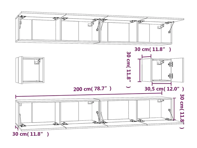 Hollola  Set de muebles de TV 6 pzas madera contrachapada gris hormigón