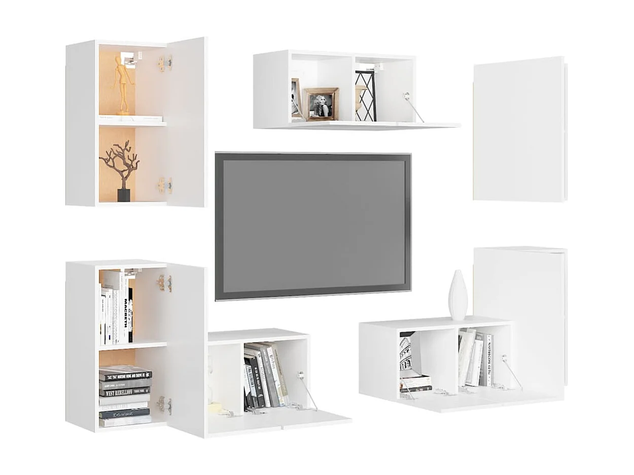 Monza  Ensemble de meubles TV 7 pcs Blanc Bois d'ingénierie