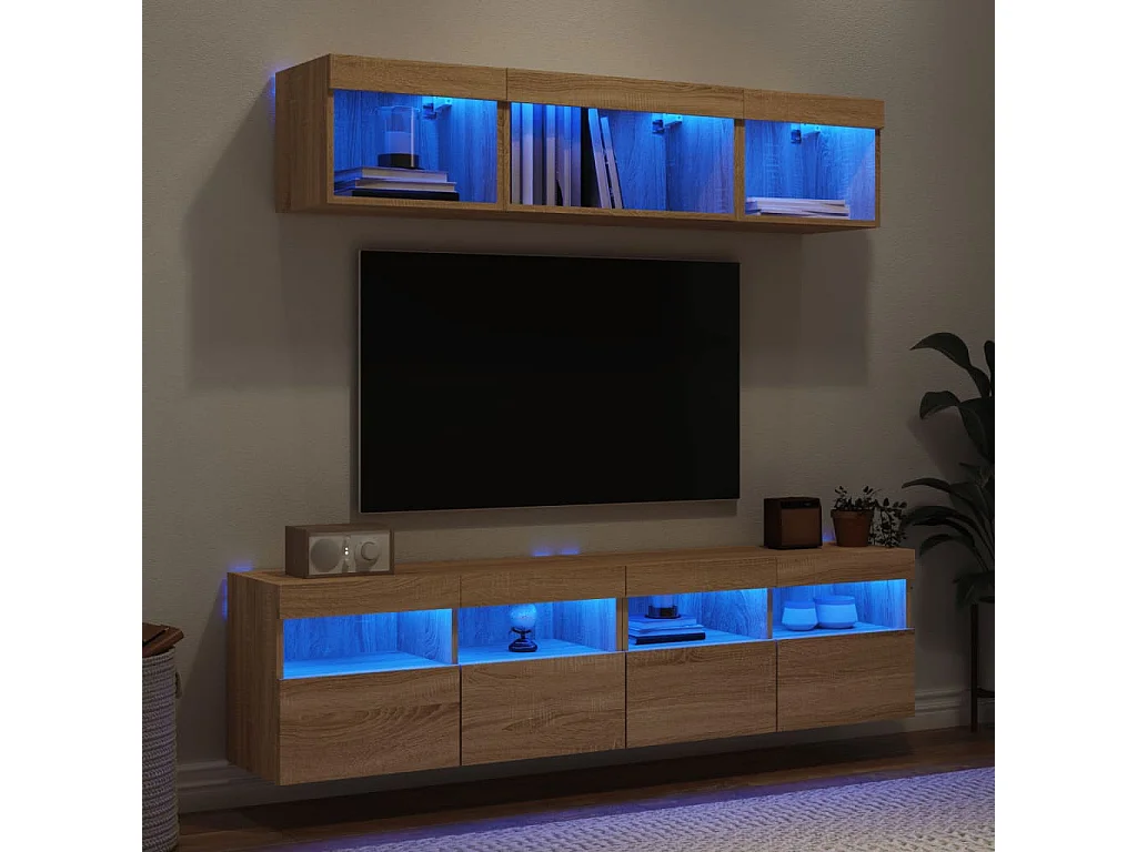 Nourdin  5-delige Tv-wandmeubelset met LED bewerkt hout sonoma eiken
