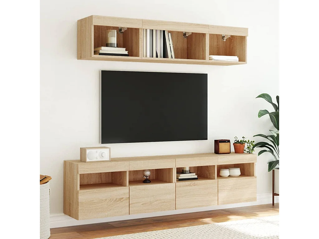 Nourdin  5-delige Tv-wandmeubelset met LED bewerkt hout sonoma eiken