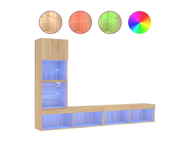 Kälviä  Unités murales TV avec LED 4 pcs chêne sonoma bois d'ingénierie