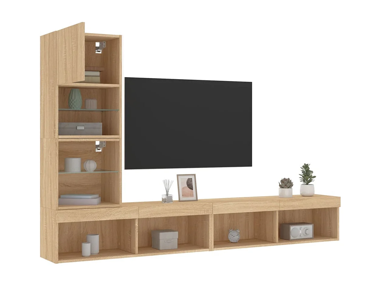 Kälviä  Unités murales TV avec LED 4 pcs chêne sonoma bois d'ingénierie