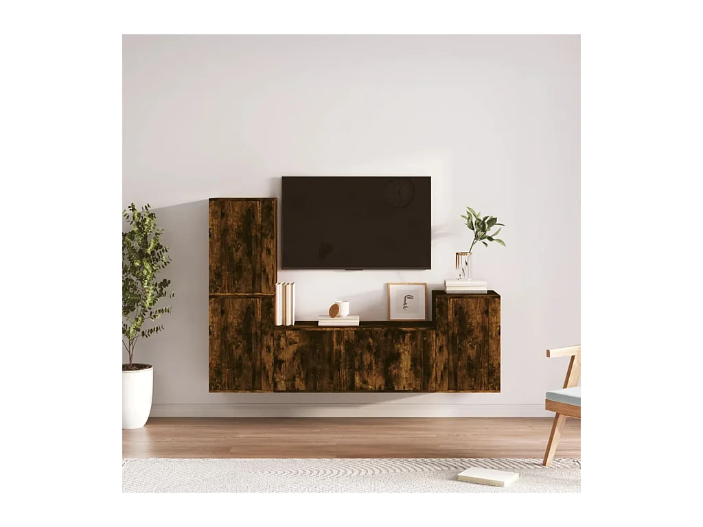 Albert-Etienne  4-delige Tv-meubelset bewerkt hout gerookt eikenkleurig