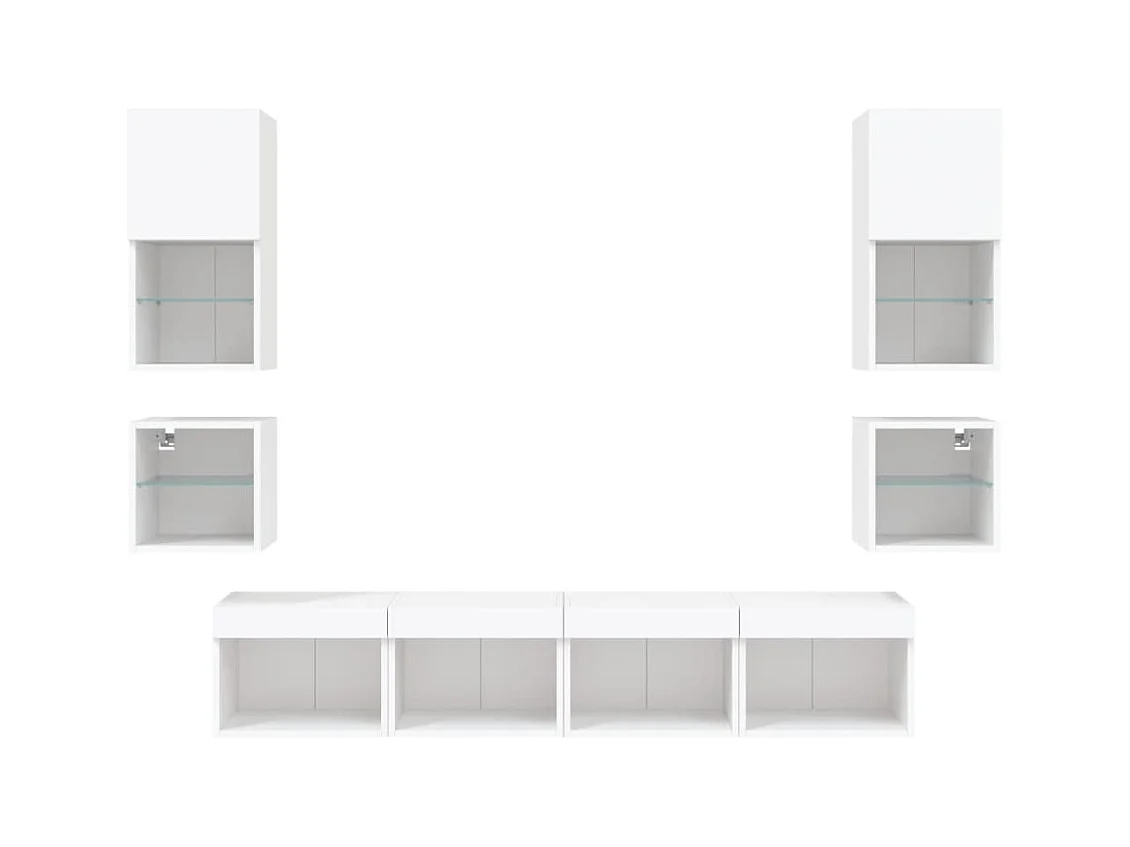 Hässleholm  Unités murales TV avec LED 8 pcs blanc bois d'ingénierie