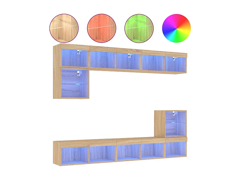 Calira  8-delige Tv-wandmeubelset met LED bewerkt hout sonoma eiken