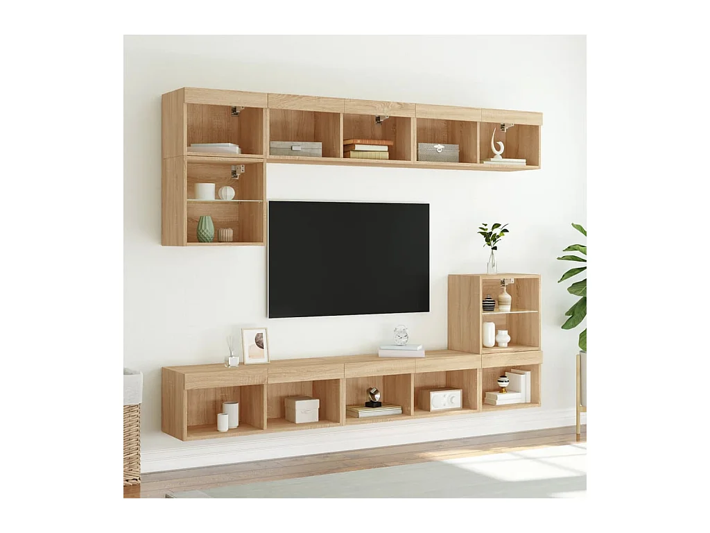 Calira  Unités murales TV avec LED 8 pcs chêne sonoma bois d'ingénierie