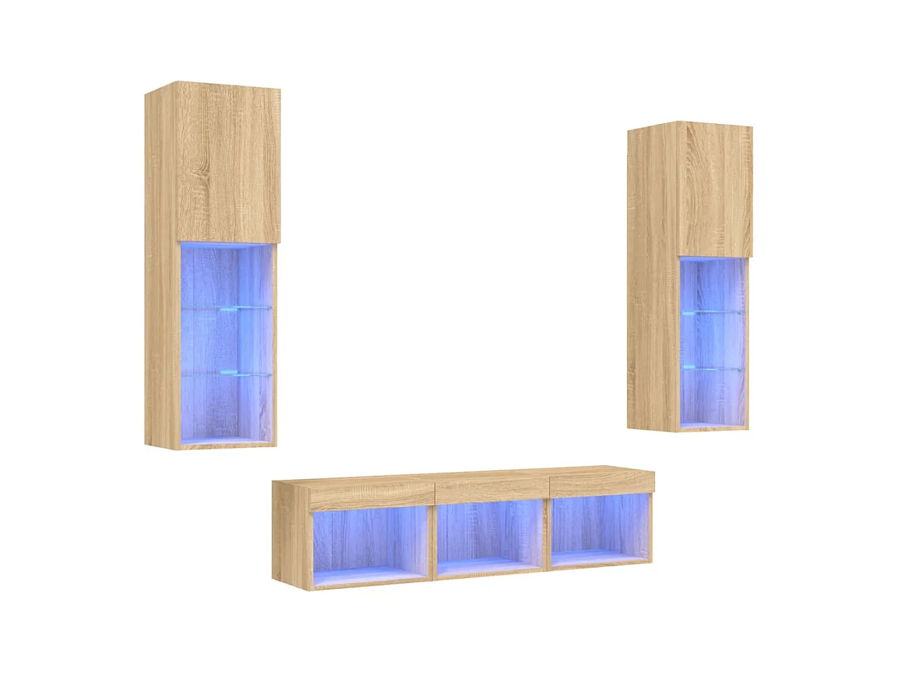 Sofia  Unités murales TV avec LED 5 pcs chêne sonoma bois d'ingénierie