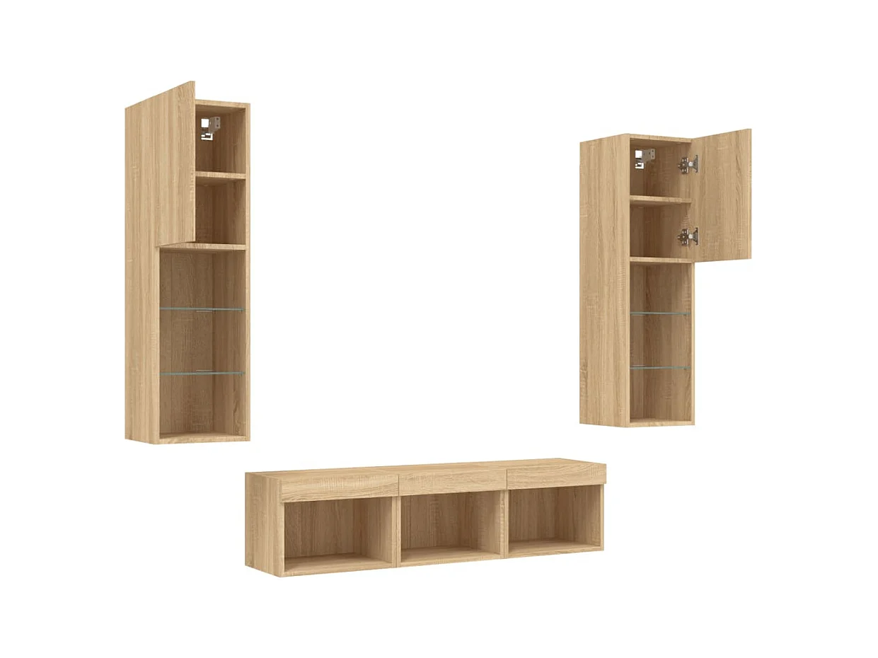 Sofia  Unités murales TV avec LED 5 pcs chêne sonoma bois d'ingénierie