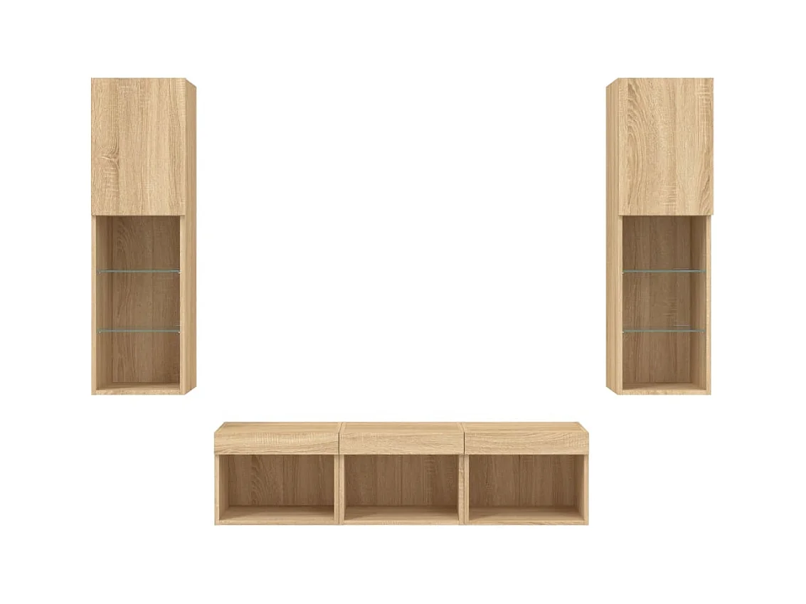 Sofia  Unités murales TV avec LED 5 pcs chêne sonoma bois d'ingénierie