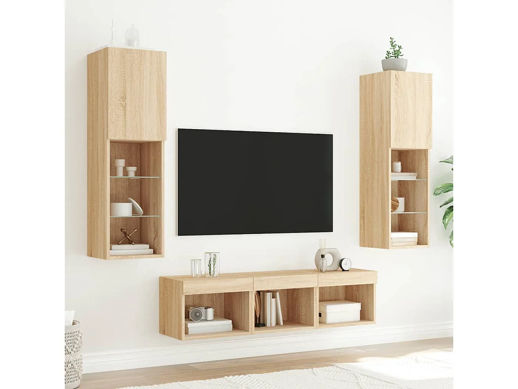 Sofia  Unités murales TV avec LED 5 pcs chêne sonoma bois d'ingénierie