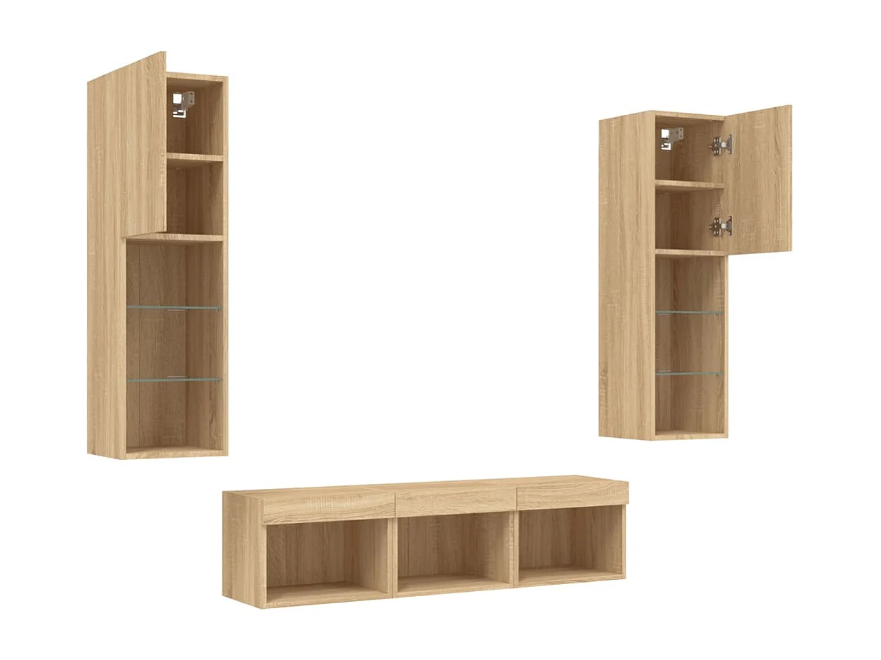 Sofia  Unités murales TV avec LED 5 pcs chêne sonoma bois d'ingénierie