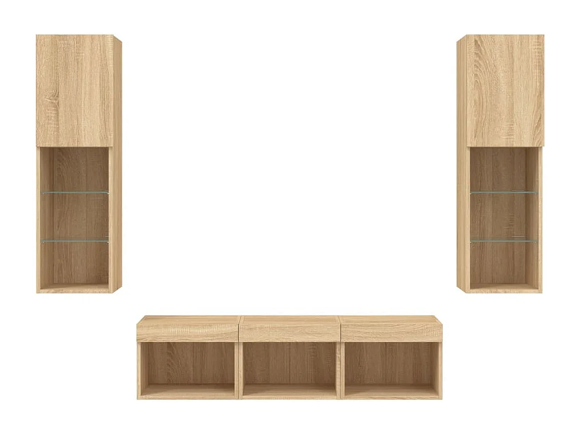 Sofia  Unités murales TV avec LED 5 pcs chêne sonoma bois d'ingénierie