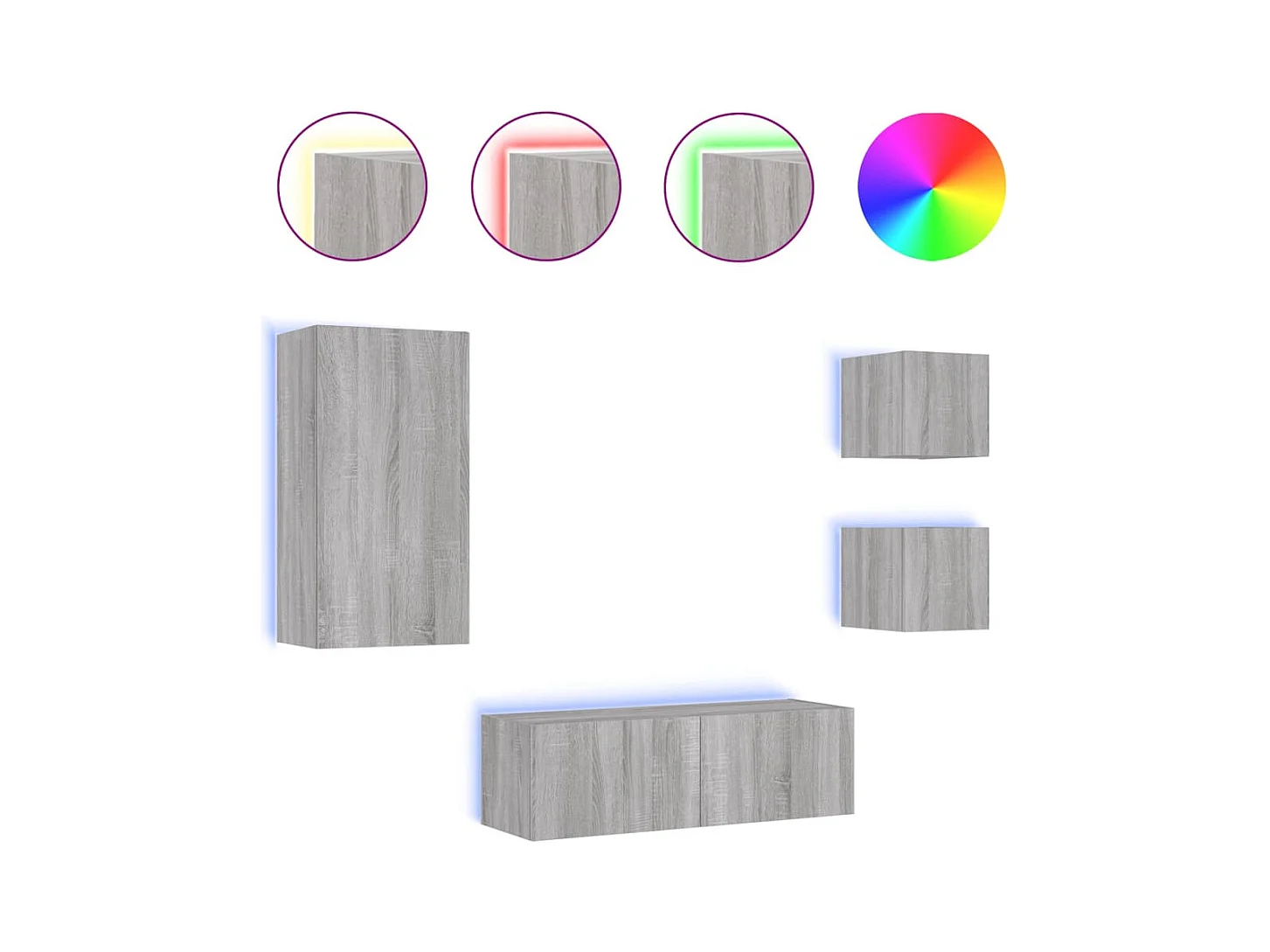 Osyra  4-delige tv-wandmeubelset met LED-verlichting grijs sonoma