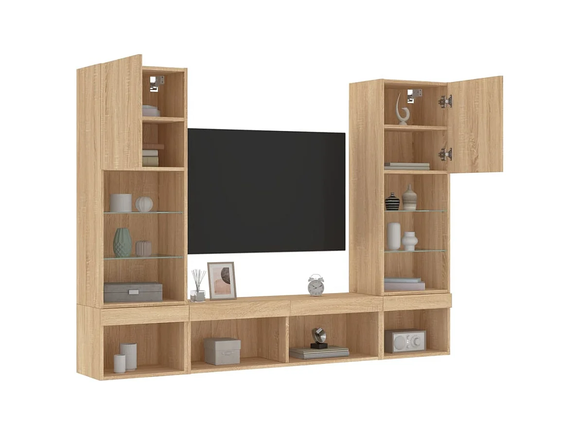 Claire-Anne-Élise  Unités murales TV avec LED 5 pcs chêne sonoma bois d'ingénierie