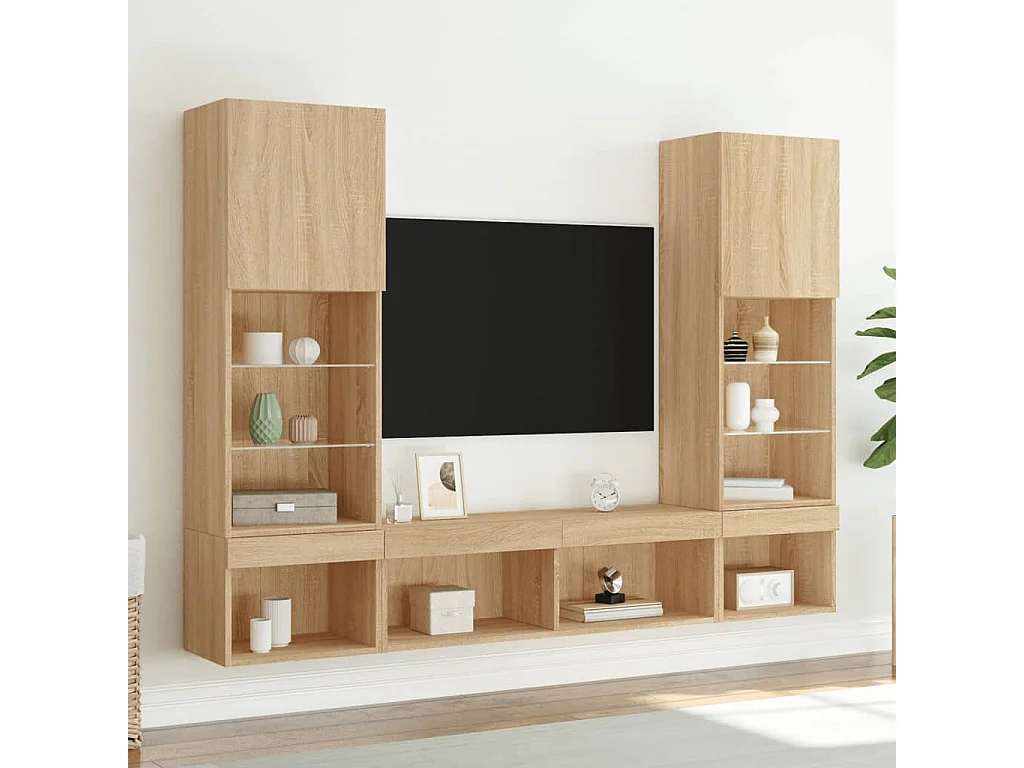 Claire-Anne-Élise  Unités murales TV avec LED 5 pcs chêne sonoma bois d'ingénierie