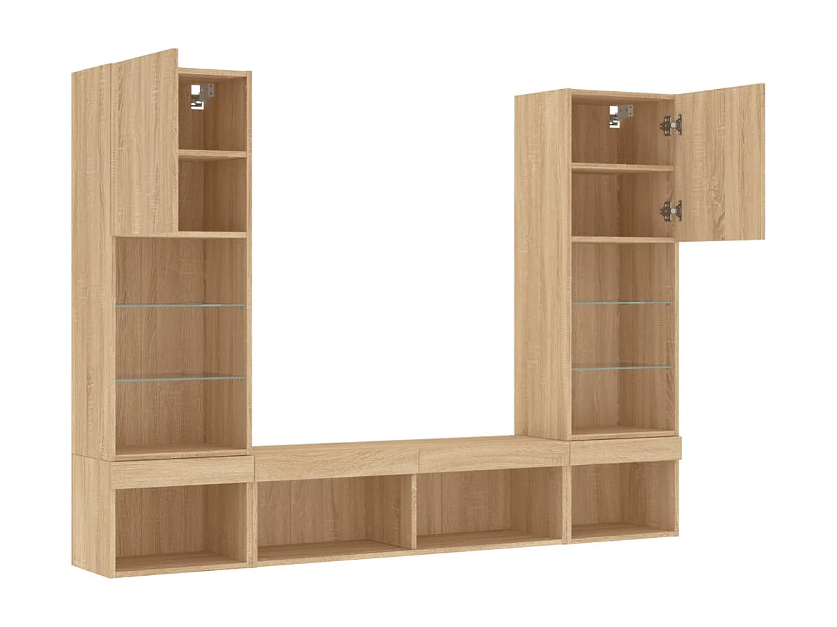 Claire-Anne-Élise  Unités murales TV avec LED 5 pcs chêne sonoma bois d'ingénierie