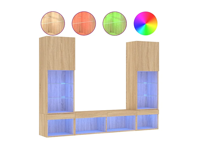 Claire-Anne-Élise  Unités murales TV avec LED 5 pcs chêne sonoma bois d'ingénierie