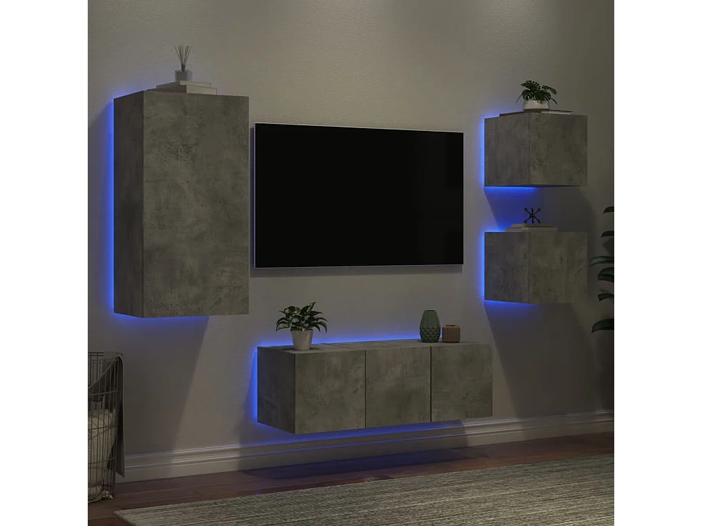 Sart-Saint-Laurent  Unités murales TV avec LED 5 pcs gris béton bois d'ingénierie